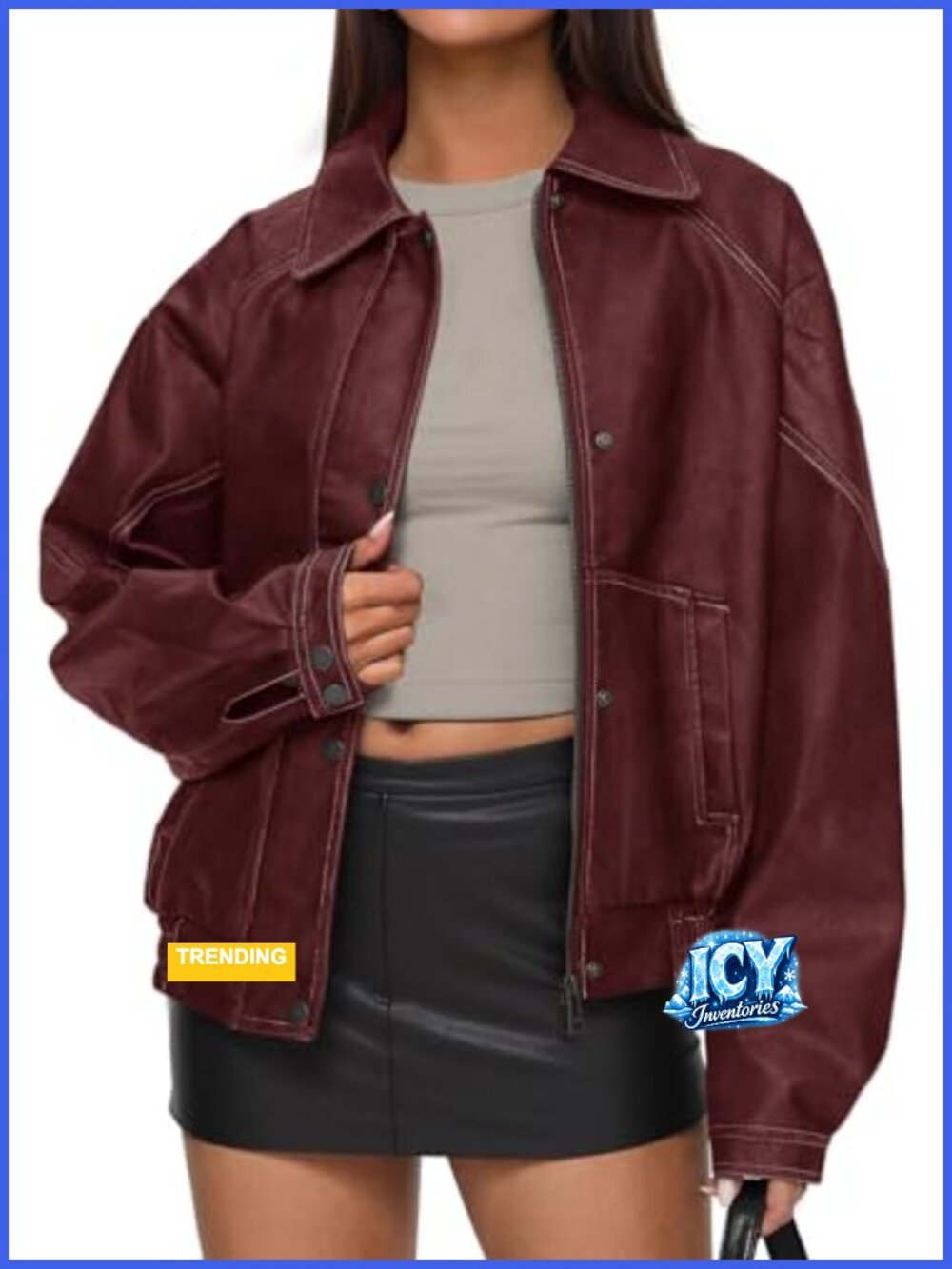 PRETTYGARDEN Women's Faux Leather Oversized Moto Biker Jacket